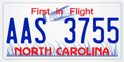 NC license plate AAS3755
