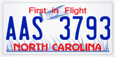 NC license plate AAS3793