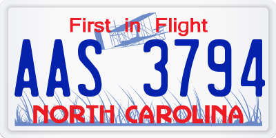 NC license plate AAS3794