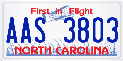 NC license plate AAS3803