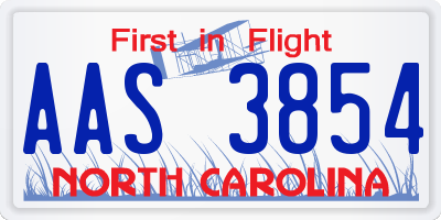 NC license plate AAS3854