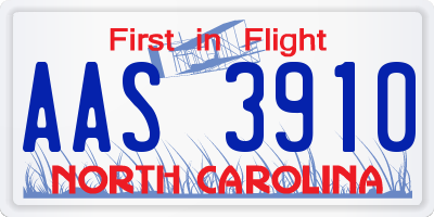 NC license plate AAS3910