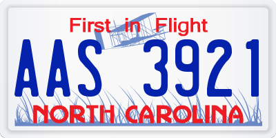 NC license plate AAS3921