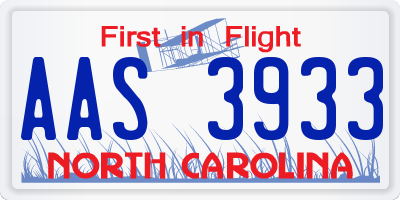 NC license plate AAS3933