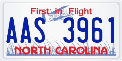 NC license plate AAS3961