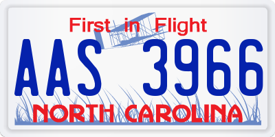 NC license plate AAS3966