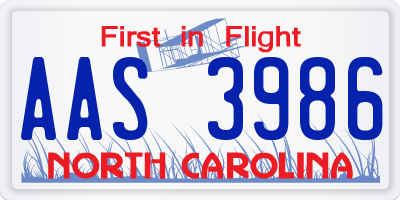NC license plate AAS3986