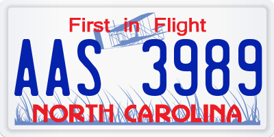 NC license plate AAS3989