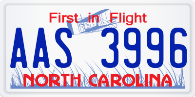 NC license plate AAS3996