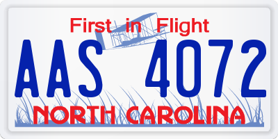 NC license plate AAS4072