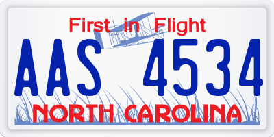 NC license plate AAS4534