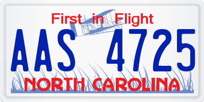 NC license plate AAS4725
