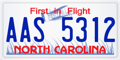 NC license plate AAS5312