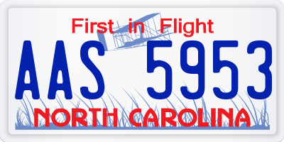 NC license plate AAS5953