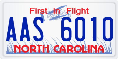NC license plate AAS6010