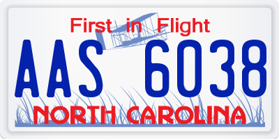 NC license plate AAS6038