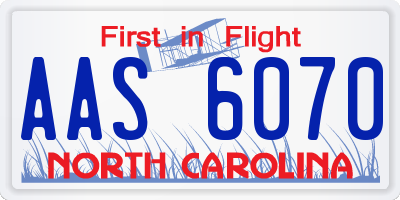 NC license plate AAS6070