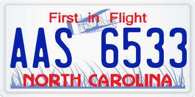 NC license plate AAS6533