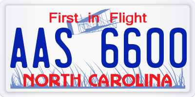 NC license plate AAS6600