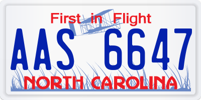 NC license plate AAS6647