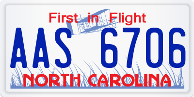 NC license plate AAS6706