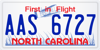 NC license plate AAS6727