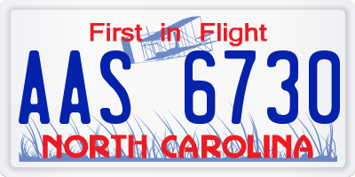NC license plate AAS6730