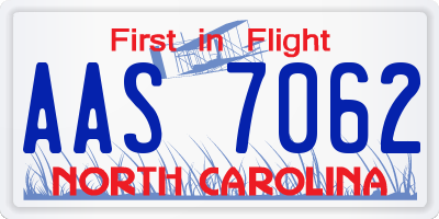 NC license plate AAS7062