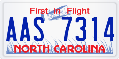 NC license plate AAS7314