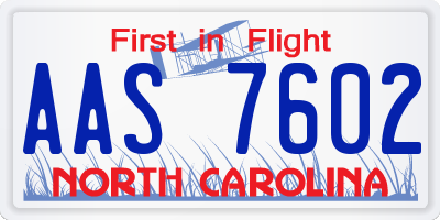 NC license plate AAS7602
