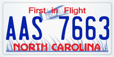 NC license plate AAS7663