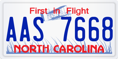 NC license plate AAS7668
