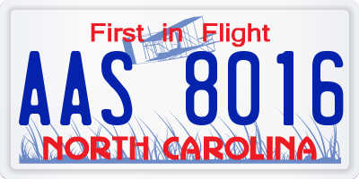 NC license plate AAS8016