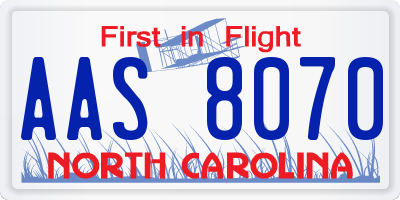 NC license plate AAS8070