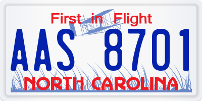 NC license plate AAS8701