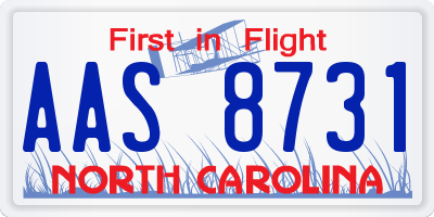 NC license plate AAS8731