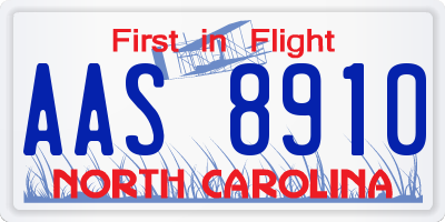NC license plate AAS8910
