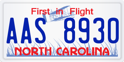 NC license plate AAS8930