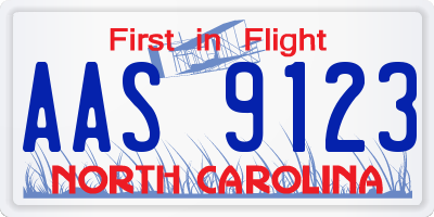 NC license plate AAS9123