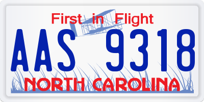 NC license plate AAS9318
