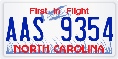 NC license plate AAS9354