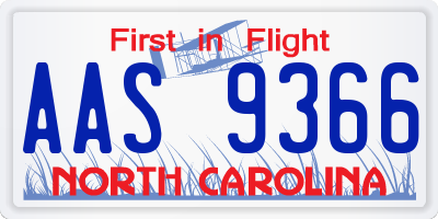 NC license plate AAS9366
