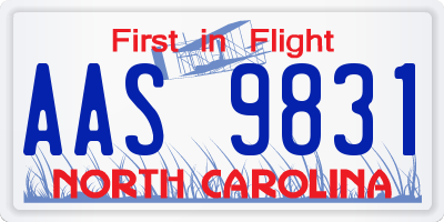 NC license plate AAS9831