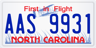 NC license plate AAS9931