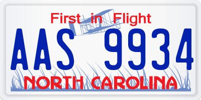 NC license plate AAS9934