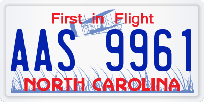 NC license plate AAS9961