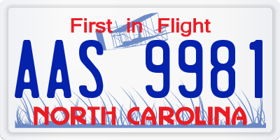 NC license plate AAS9981