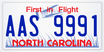 NC license plate AAS9991