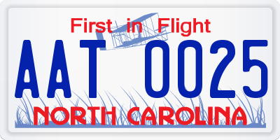 NC license plate AAT0025