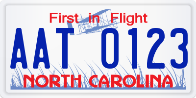 NC license plate AAT0123